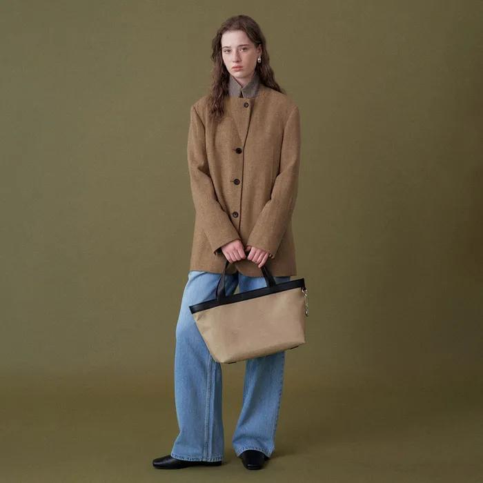 Toro Leather Handle Canvas Bag_beige