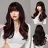 European American Women's Wig Black Dyed Red Bangs Full Head Hairstyle Big Wave Long Roll Lolita