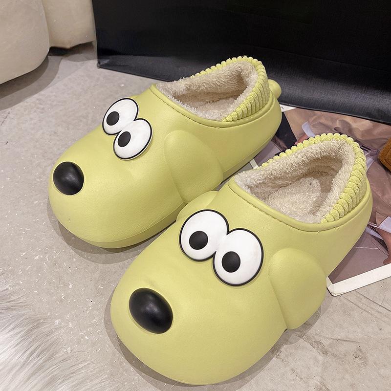 Neue Baumwollpantoffeln Damen Winter Haus Fell Warm Baumwolle Niedlich Lieblich Cartoon Hund Hausschuhe Paar Dicksohlige Rutschfeste Pantoffeln