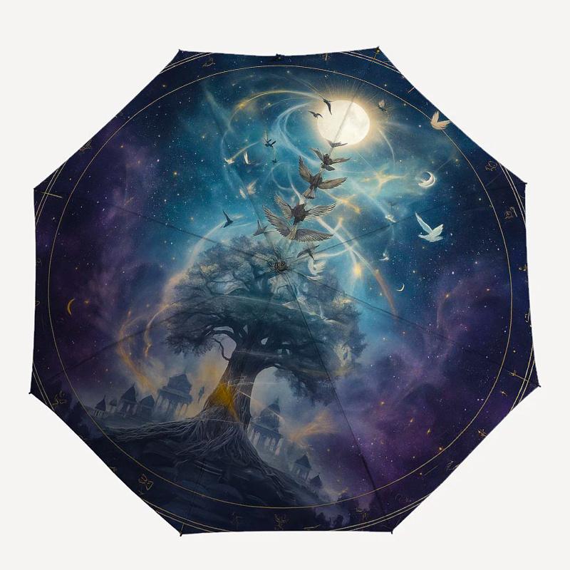 Enchanted Forest Moonlit Night Umbrella, Portable 3-Fold Umbrella for Men & Women,Christmas Gift ES362