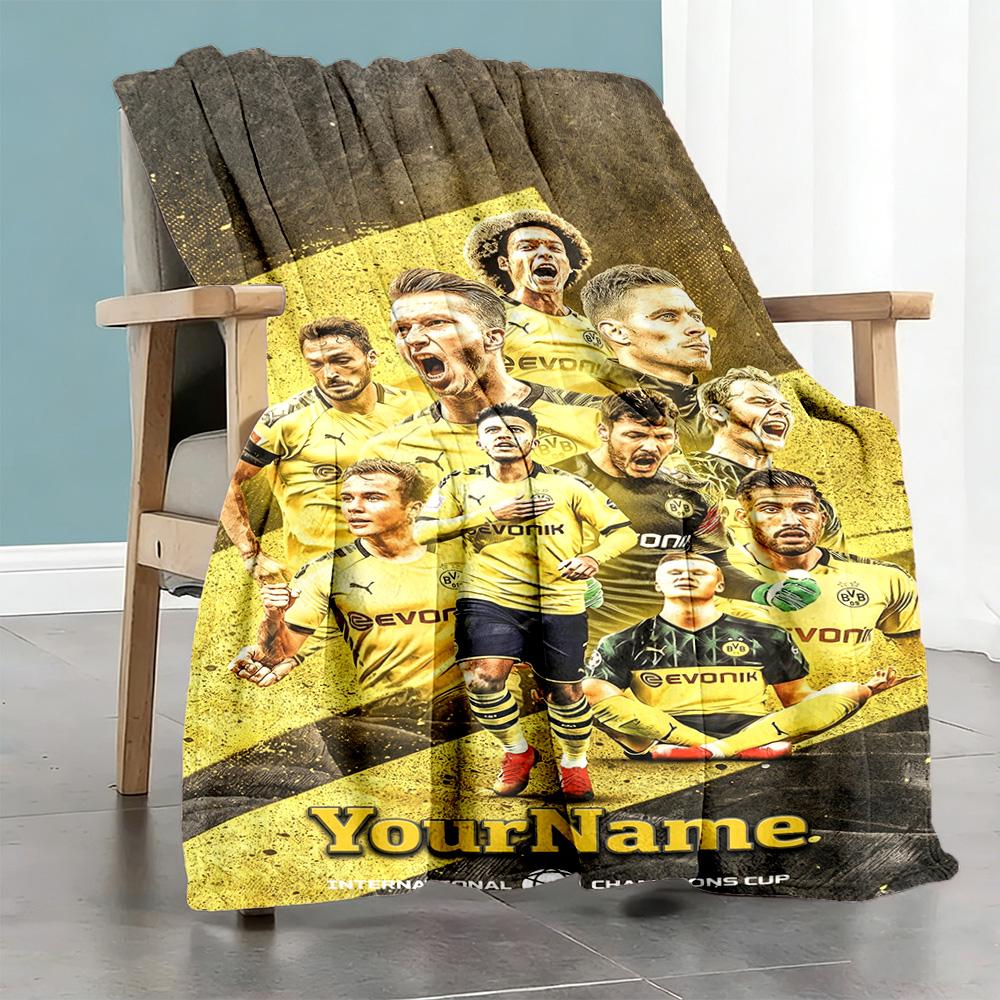 Borussia Dortmund Personalized Name Blanket Lightweight Personalized Blanket Soft & Cozy Perfect for Nap Sofa Livingroom Bedding All-Season Use