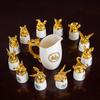 Ceramic wine set, twelve zodiac animal heads, high-end set, gold-plated gift, small mouth 12 wine glasses, wine dispenser Baijiu