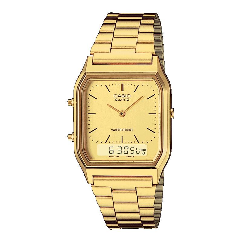 

Casio Men s Stainless Steel Water Resistant Analog Alarm Quartz Watch AQ-230GA-9DMQY золотой