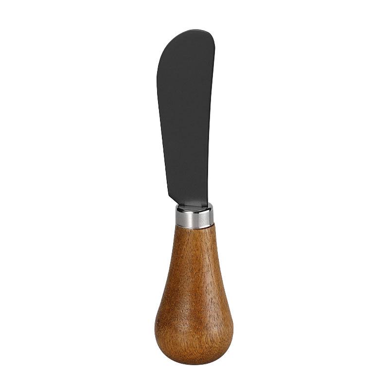 Black Stainless Steel Cheese Knife Set with Acacia Wood Handles & Western Cutlery - Self-Standing Cheese Knife, Fork & Spatula