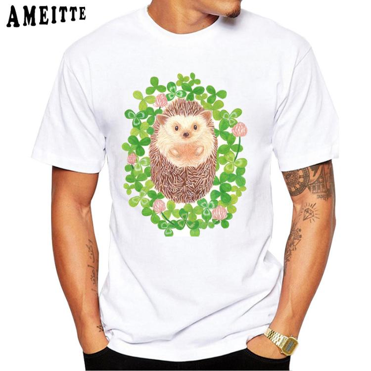 Sommer Mode Herren S Kurzarm Igel der Welt Bedrucktes T-Shirt Niedliches Tier