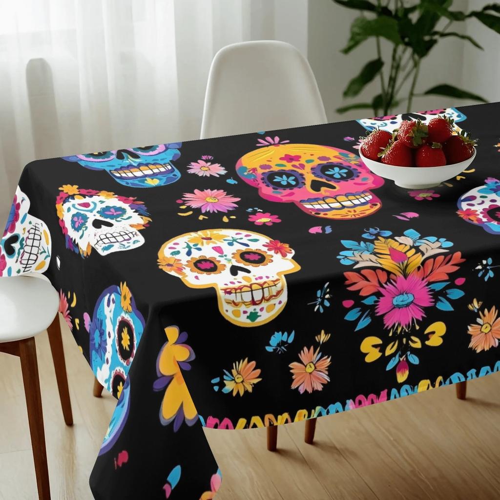 Mexico Calavera Rectangle Table Cloth for Table Decor Kitchen Dining Waterproof Reusable Tablecloth for Tables Indoor Outdoor