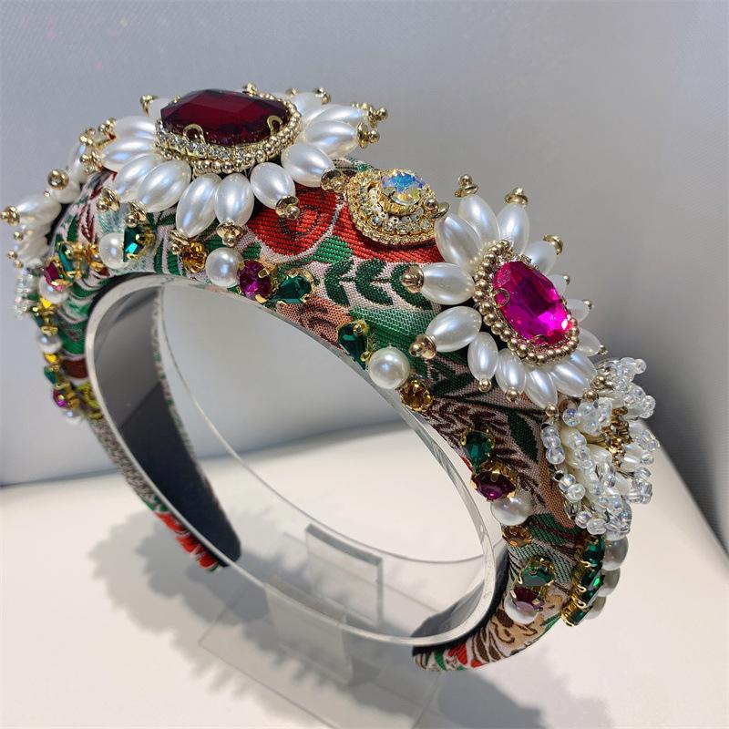 Crystal Gem Baroque Headbands For Women Diamond Hair Accessories Pearl Headband for Girls Crown Flower Hairbands Head Wrap