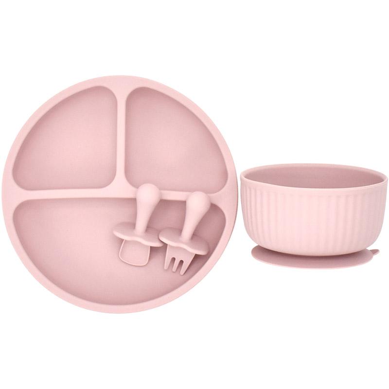 4Pcs/Set Silicone Baby Feeding Bowl BPA Free Waterproof Solid Color Dinner Plate With Sucker