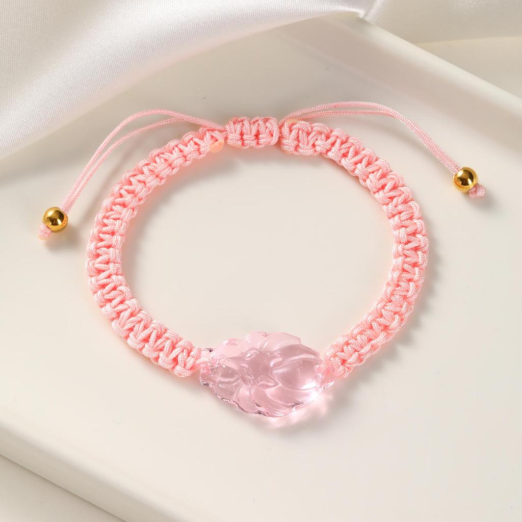 Multi-color Transparent Fox Jade Glass Beaded Bracelet, Handmade Braided Rope Charm Lucky Bracelets,Women's Jewelry Gifts
