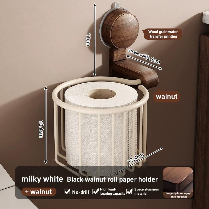 Retro Suction Cup Walnut Toilet And Bathroom Storage Rack No Punching Toilet Tissue Basket Bathroom Waterproof Storage Rack