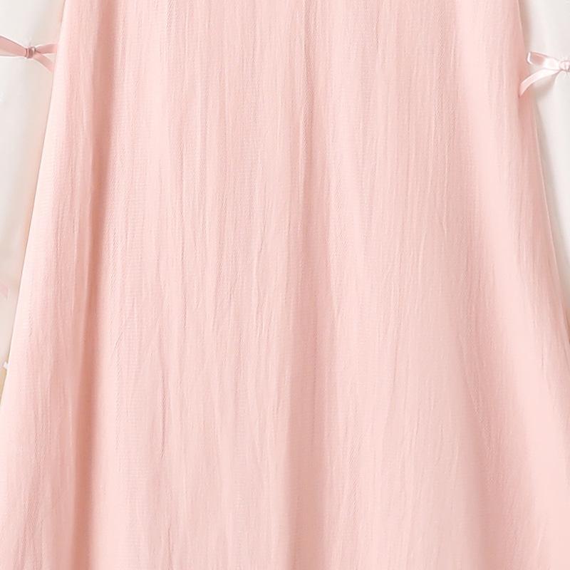 Girls' Dress Children's Autumn New Long-Sleeved Dress Three-Dimensional Bow Dress Sweet Mesh Dress