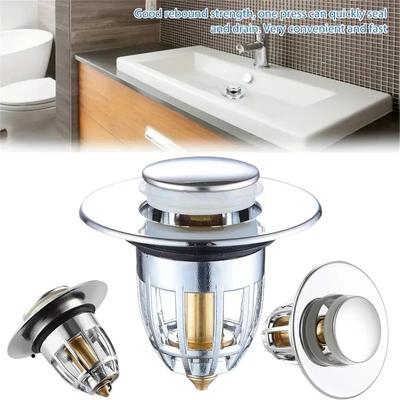 Evrensel Geri Tepmeli Gider Tıpa Filtresi Lavabo Pop-up Krom Lavabo Filtresi Saç Tutucu ile Banyo Lavabosu Gider Tıpa Kolay İtmeli Tip