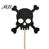 Cake Decoration for Halloween 8 Pcs Glitter Cupcake Picks, Spooky Black Skull Cream Safe Topper Toppers, Gothic Birthday Party Supplies