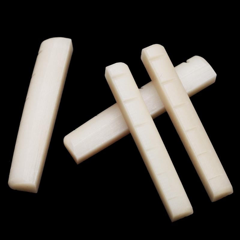Bone Bridge Saddle and Nut, Set of 6 String Guitar Saddle and Nut, Guitar Replacement Part for Acoustic and Folk Guitar