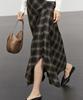 MASSIMO DUTTI Wool Cotton Check Slit Midi Skirt
