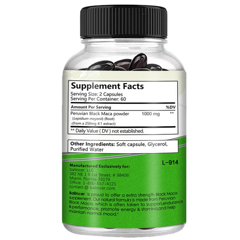 BALINCER Black Maca Capsules, Support Energy, Stamina & Mood, 120 Capsules