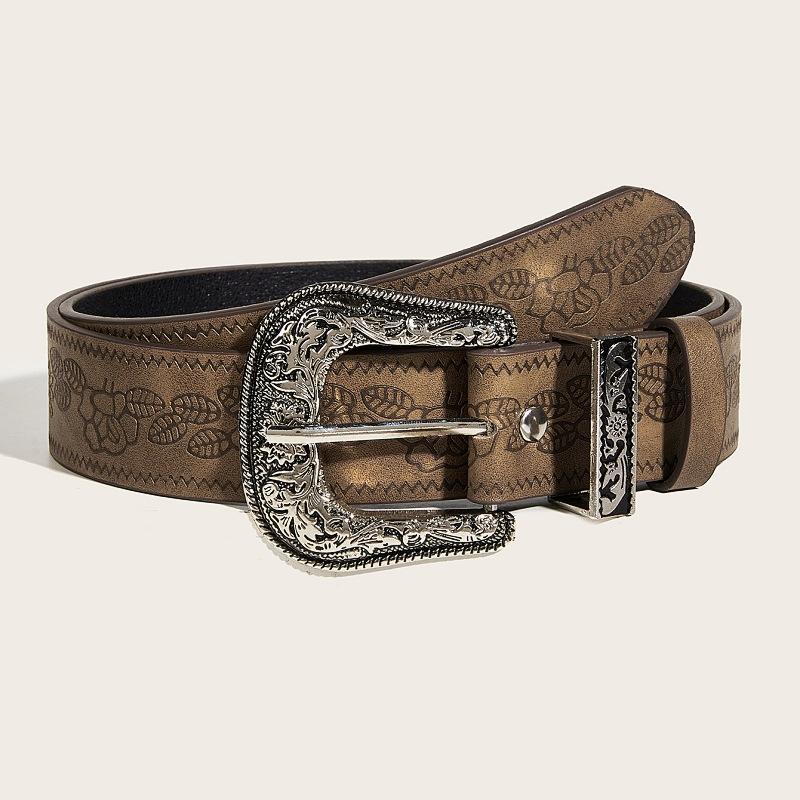 Spice Girl Brown Texture Niche Pin Buckle Belt Women'S Belt Print Pattern Belt Unisex