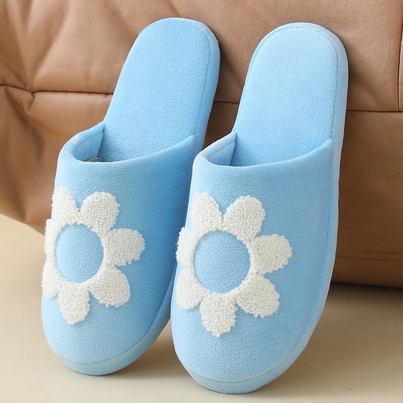 Fashion Flower Embroidery Home Cotton Slippers Women Comfortable Soft Sole House Slides Woman Non Slip Indoor Bedroom Slippers Female