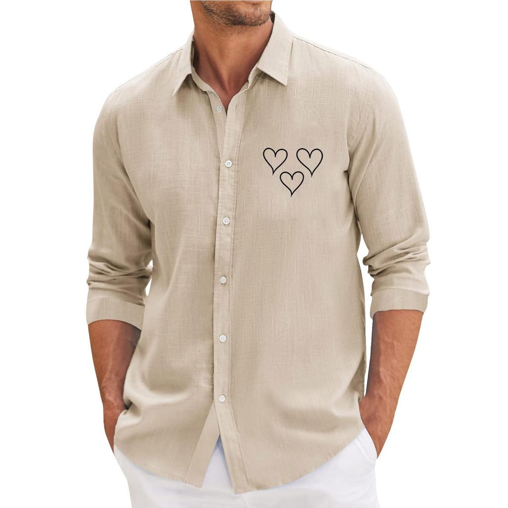 Men'S Casual Loose Fitting Long Sleeved Shirt Fashionable Lapel Shirt Top