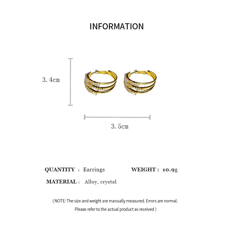 Super Flash Three-layer Crystal Hoop Earrings Light Luxury Round Ear Buckles for Women Temperament Geometric Jewelry Gift K