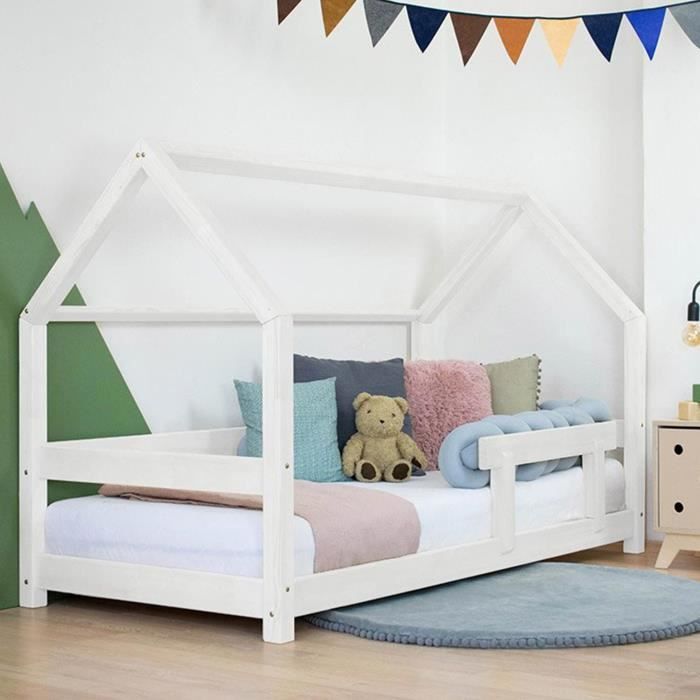 Lit cabane enfant - Benlemi - TERY - Bois - Blanc - 120 x 190 cm - A lattes