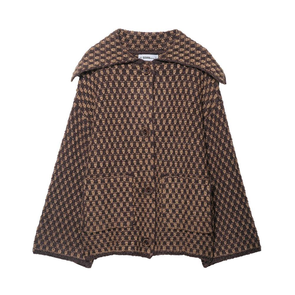 Women s autumn European and American style lapel neck OVERSIZE knitted jacket S