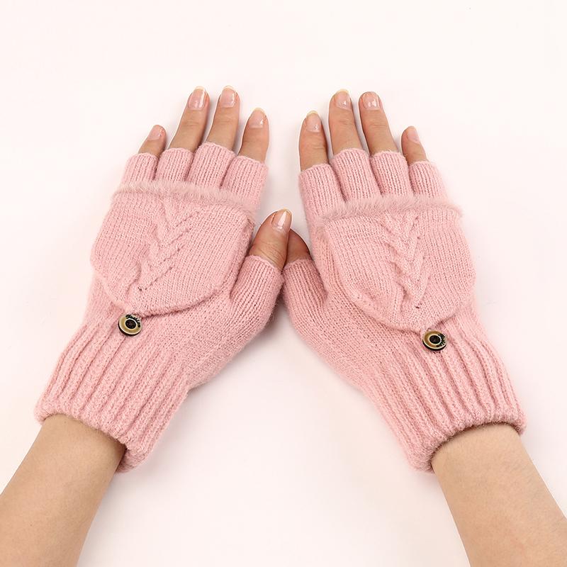 Exposed Finger Gloves Flip Edge Short Gloves Women Warm Fashionable Knitted Half Finger Gloves Winter Outdoor Thickening Gloves