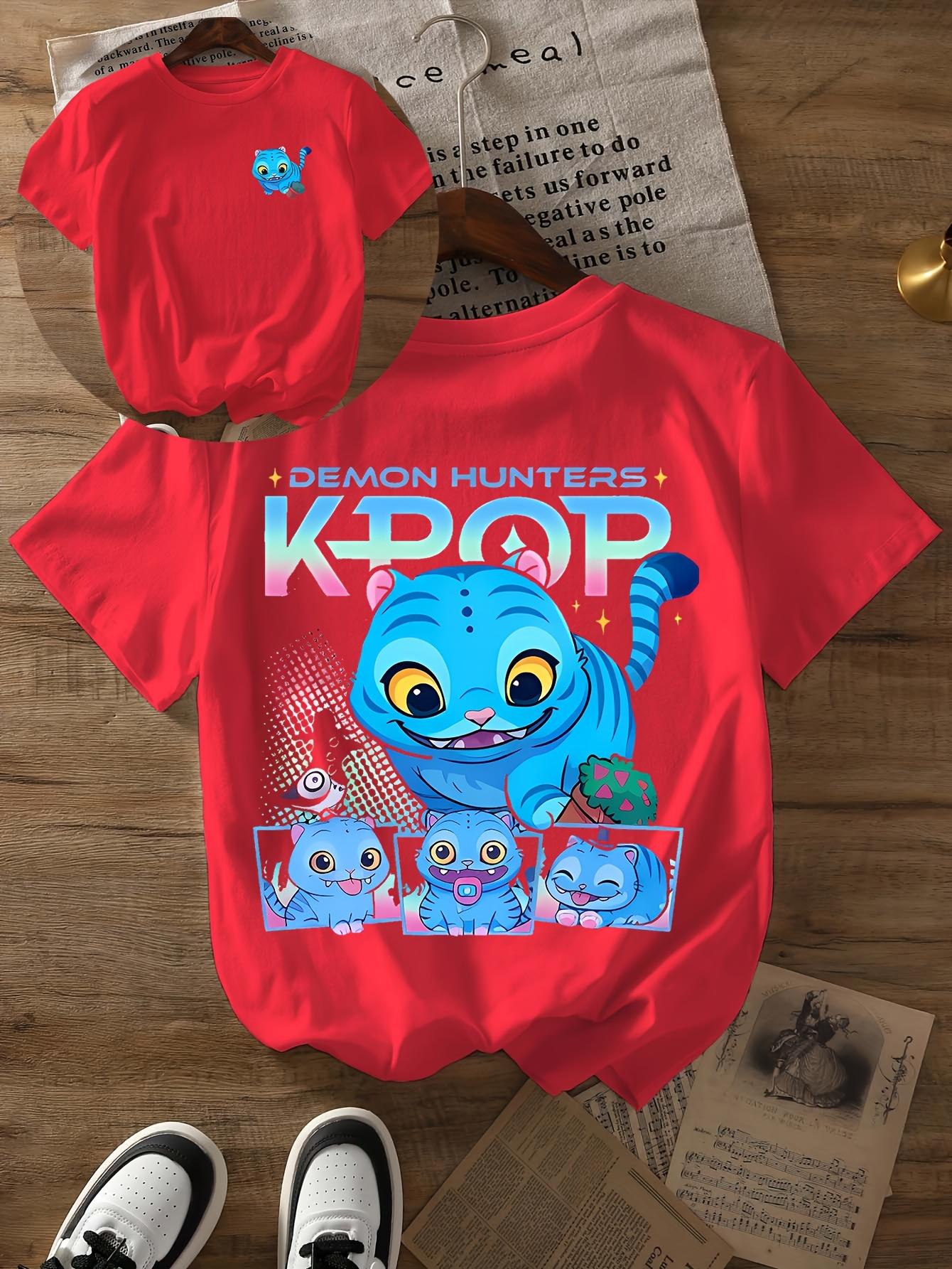 

Women s Kpop Devil Hunter Graphic T-shirt Dark Grey Tee Devil Hunters Kop Text Cute Korean Pop Idol Inspired Summer Top Concerts S