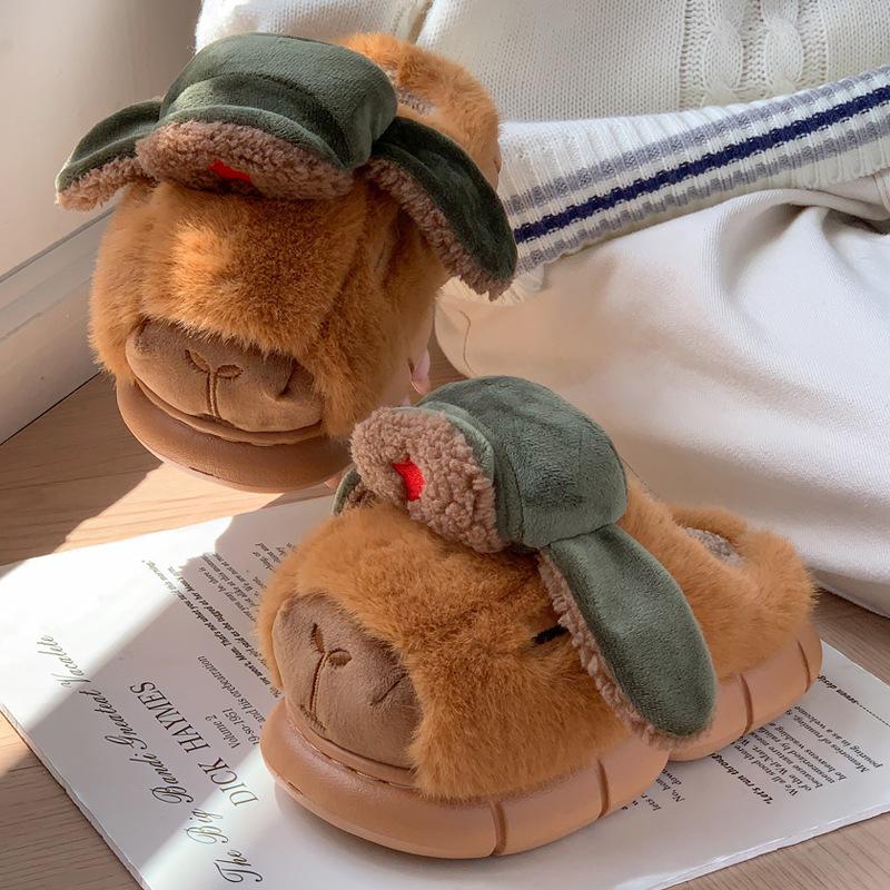 Capybara Kids' Winter Cotton Slippers - Cute, Warm, Non-slip Plush for Boys & Girls