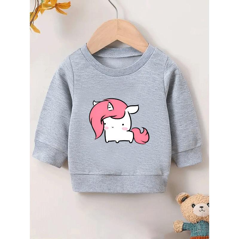 European sizes Cute Unicorn Print Sweatshirt for Kids, Lightweight And Round-Necked, Designed for Ages 0-3, Perfect for Outdoor Wear