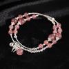Natural Strawberry Crystal Zircon Bow Bracelet Women's Double-layer Stacked High-end Bracelet Small Fresh Light Luxury Jewelry Women