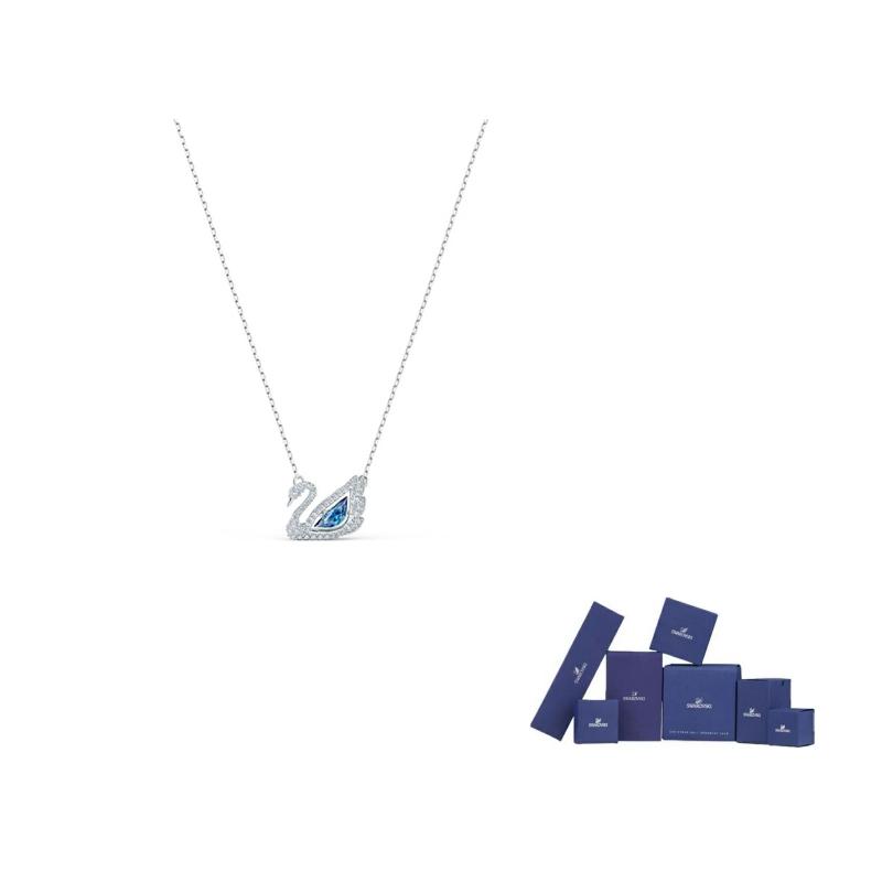 Swarovski Rhodium Plated, Faux Crystal Stone Swan Necklaces Womens Blue F-Original brand box (color random) синий