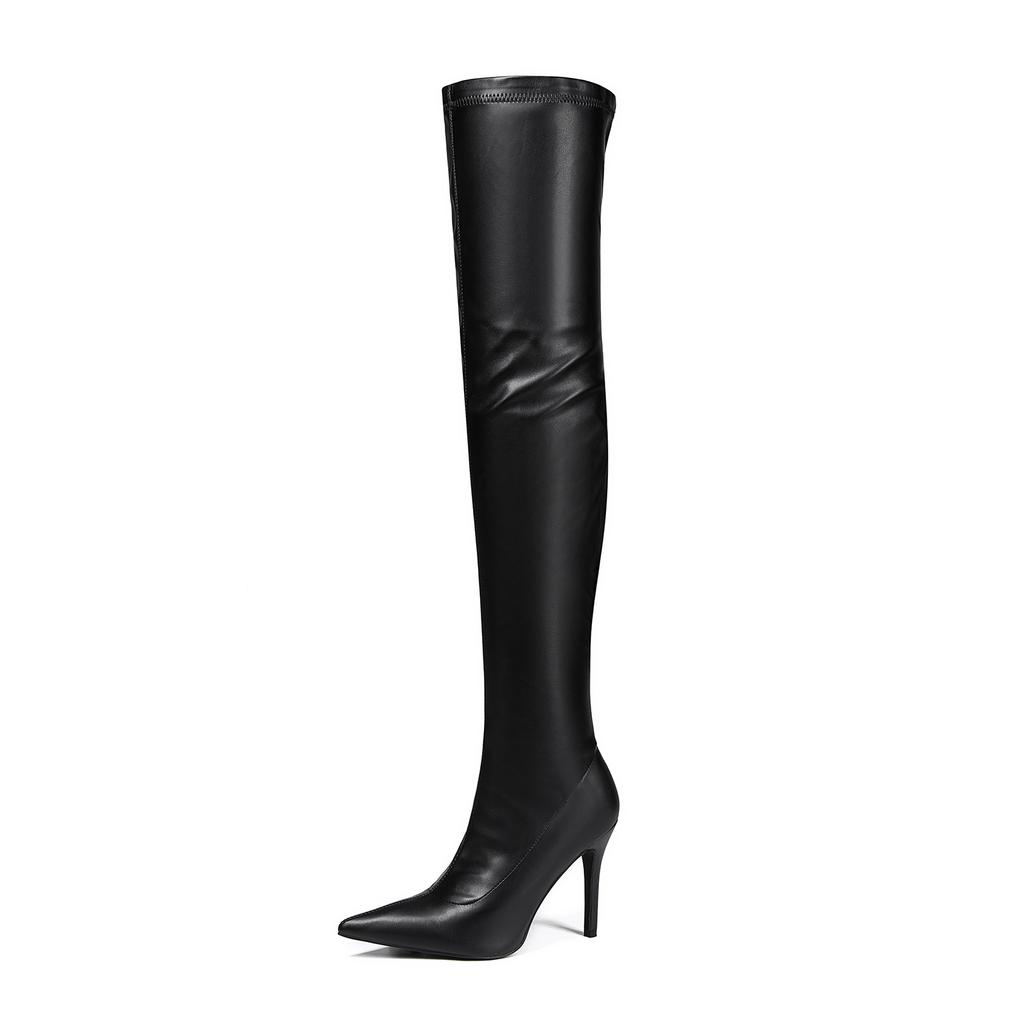 Übergröße Spitz Weiches PU Ultrahoher Schlanker Absatz Reißverschluss Damen Overknee Stiefel Herbst Atmungsaktives Futter Schlupf Langstiefel