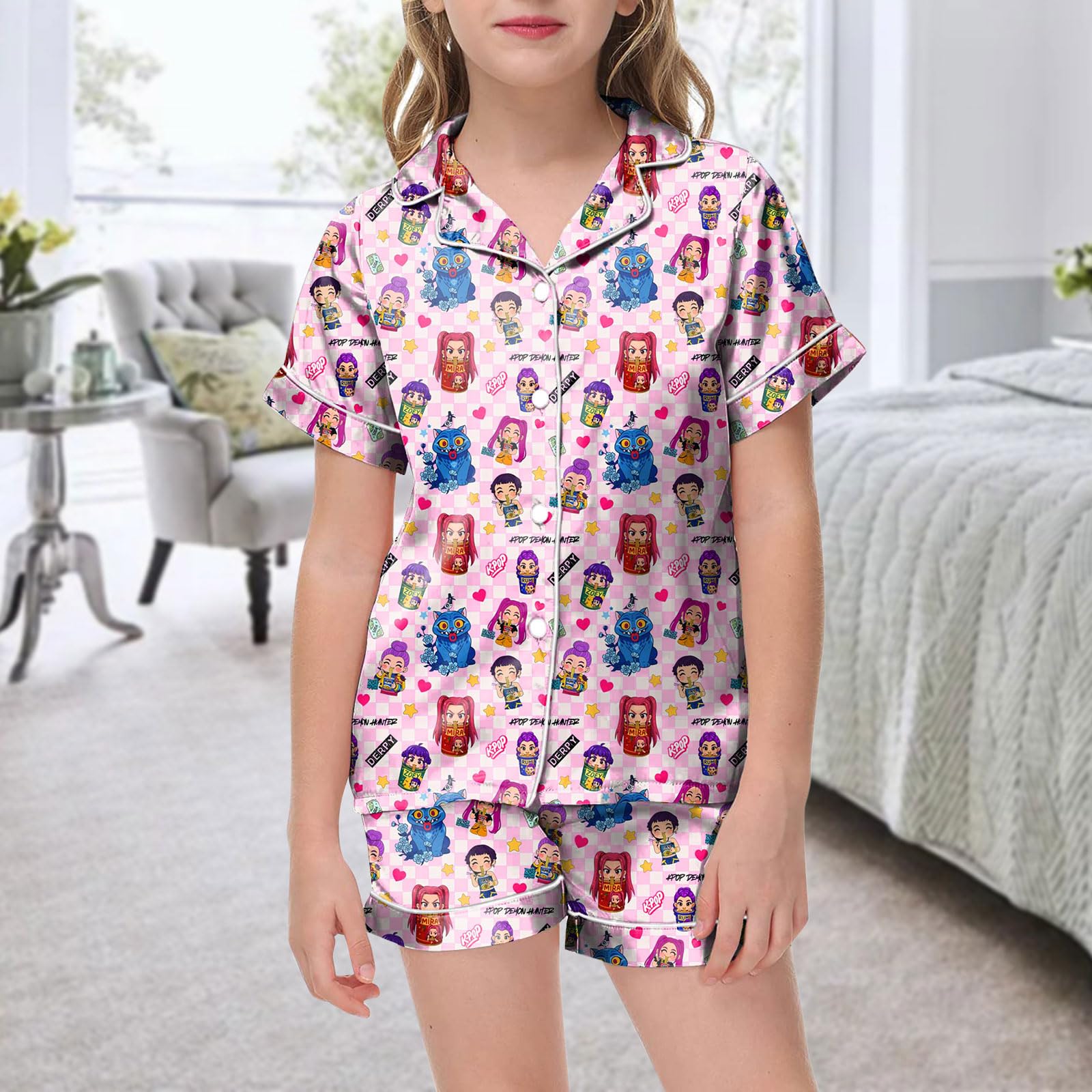 

Детская домашняя одежда Пижамный комплект Топ с коротким рукавом Шорты Комплект из двух предметов Верхняя одежда Игровой кардиган Одежда 100 розовый