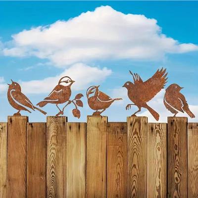 Lot de 5 silhouettes décoratives d'oiseaux en fer, ornements réalistes en métal pour jardinage, rouille