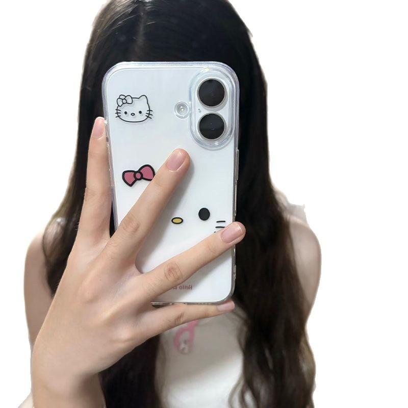 Hello Kitty Transparent Case for Apple 17 Pro Max/16/15/14/13 Pro - Simple Straight Edge Design