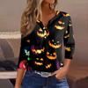 Dámské tričko Halloween potisk knoflík 3/4 rukáv tunika denní víkendová móda základní V-výstřih běžný top