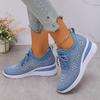 Women's Shiny Rhinestone Wedge Sneakers Breathable Knit Non Slip Walking Shoes Woman Plus Size Fashion Thick Sole White Sneakers