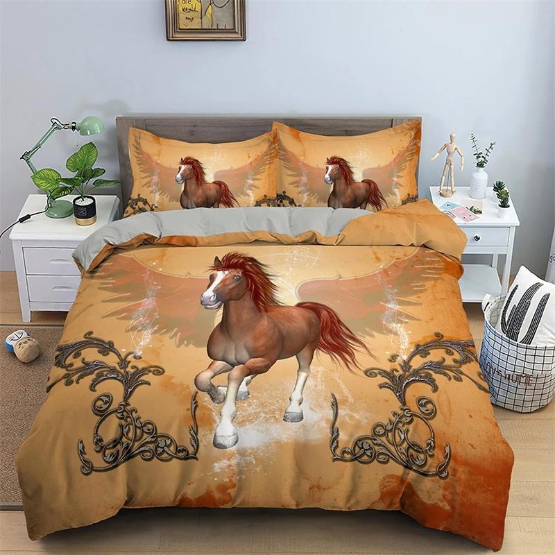 Horse Bedding Sets Single Double Queen King Size Quilt Duvet Cover Set with Pillowcase Animal 2/3pcs Polyester Comforter Cover