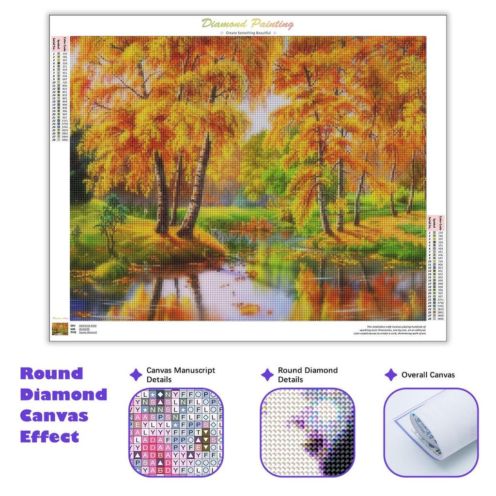 Full Round Diamond Painting Landscape Fallen Leaves Diamond Art Embroidery Scenery Home Decor 30x40cm/12x16inch