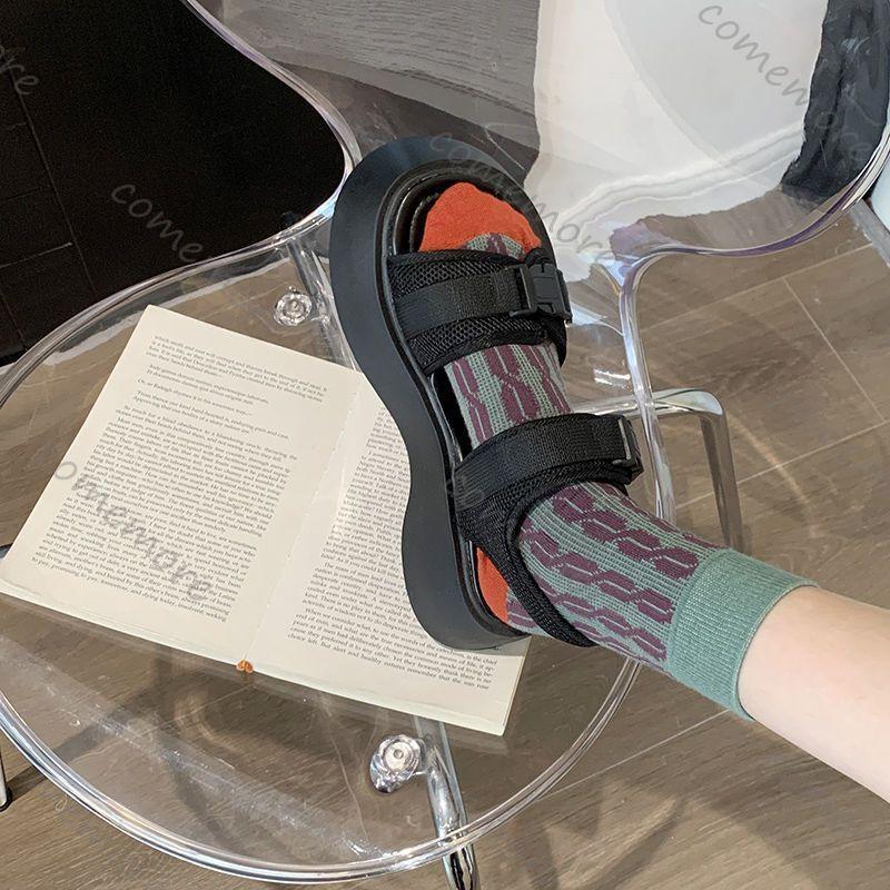 Fashion Comemore Black Sports Sandals Female Summer New Thick Bottom Heightening Roman Shoes Casual Flat Sweet Cool Students Sandales