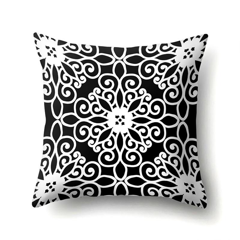 Polyester Pillowcase Peach Leather Velvet Black and White Geometric Printed Pillowcase Waist Cushion Cover Bedside Cushion Cover Bedside Cushion Cover