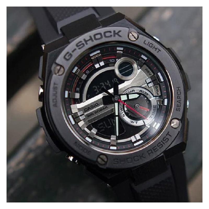 Casio G-STEEL Series-Disc Dual Display, Layered Protective Structure, Quartz Movement, Resin Strap, Japanese and Korean Watch, Men's GST-210B-1A