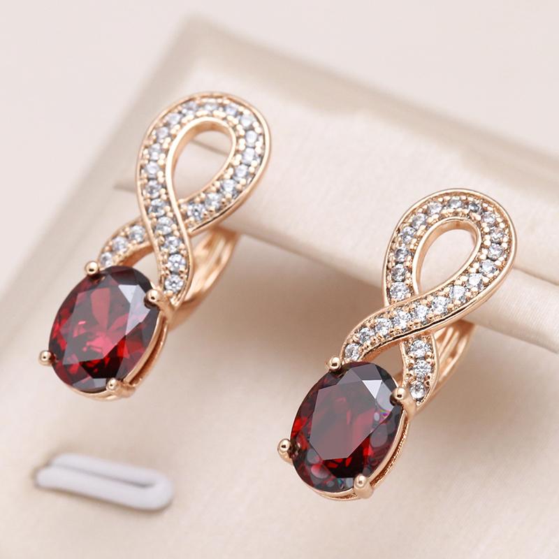 Trend Rote Natürliche Zirkon Tropfenohrringe für Damen Roségold Farbe Kristall Blume Vintage Braut Hochzeit Täglicher Schmuck