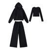 Women's Pink Sportswear Set: Round Neck Long Sleeve T-Shirt, Hooded Sweatshirt Jacket, and Wide Leg Sweatpants