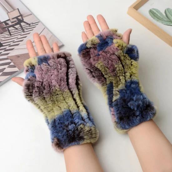 New Arrival Female Natural Rabbit Fur Gloves Knitted Warm Real Rex Rabbit Fur Mittens Women Winter Outdoor Rex Rabbit Fur Gloves