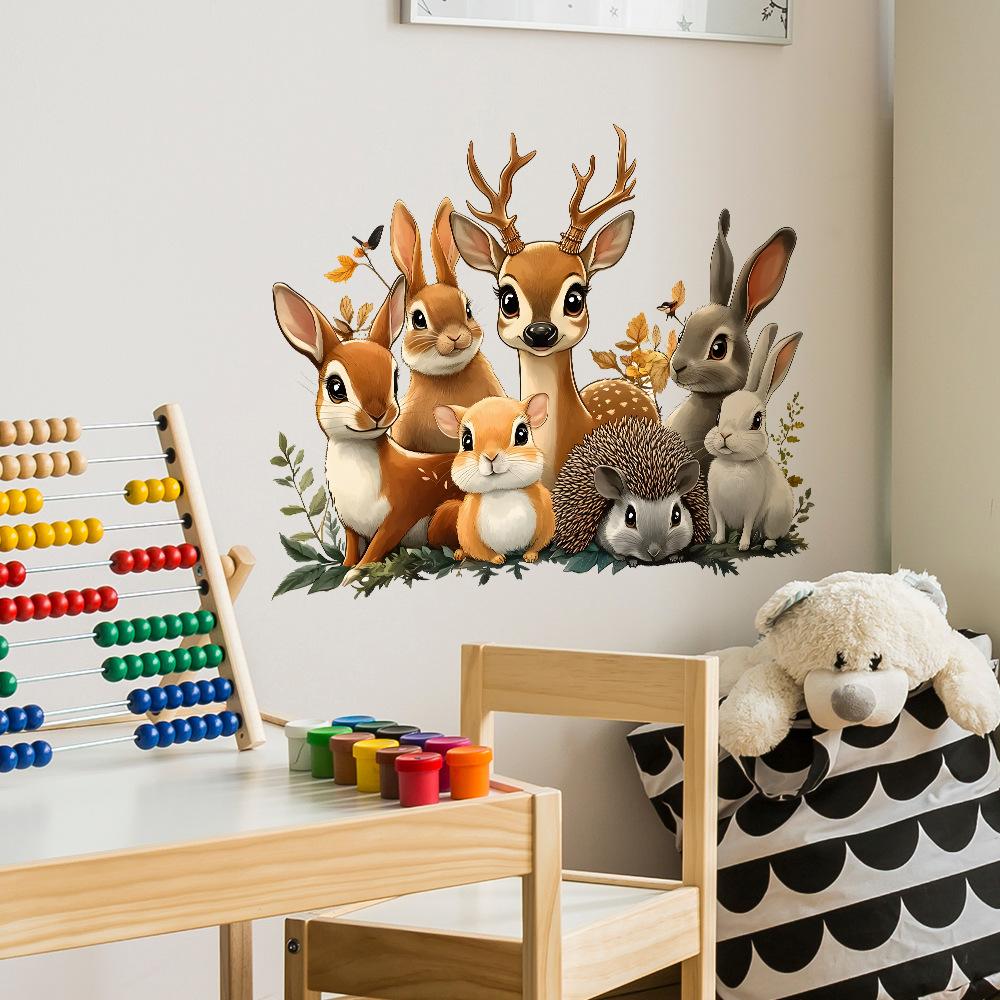 Self-adhesive Cartoon Animal Wall Stickers for Kids Room Bedroom Living Room Home Decor