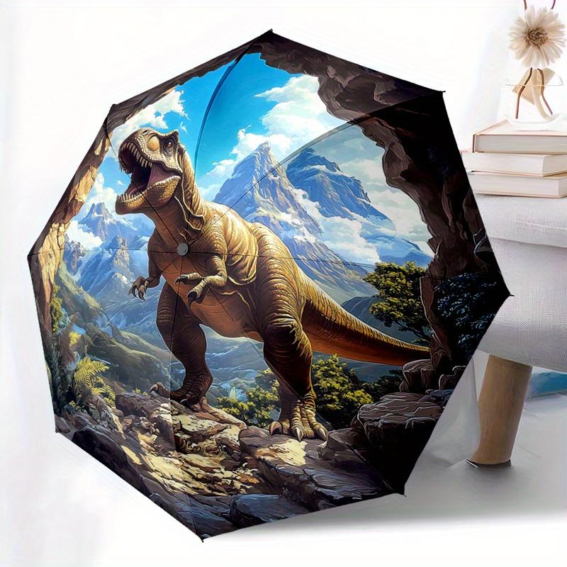 Automatisch faltbarer Regenschirm im Dinosaurier-Design mit 8 Speichen, Winddicht, Kunststoffgriff - Stilvoller tragbarer Sonnenschirm für Outdoor-Abenteuer