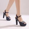 Red Sexy Women Sandals Peep Toe 12cm Block Heel 3.5cm Platform Buckle Strap Extended Size 48 49 50 Party Dating Shoes
