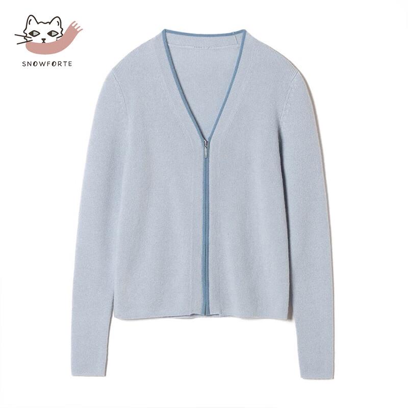 Sinuofude Women's 100% Cashmere V-Neck Zip Cardigan